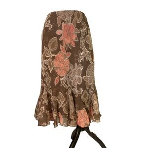 East5th , Chiffon light brown, pink, peplum skirt midi, L, 12